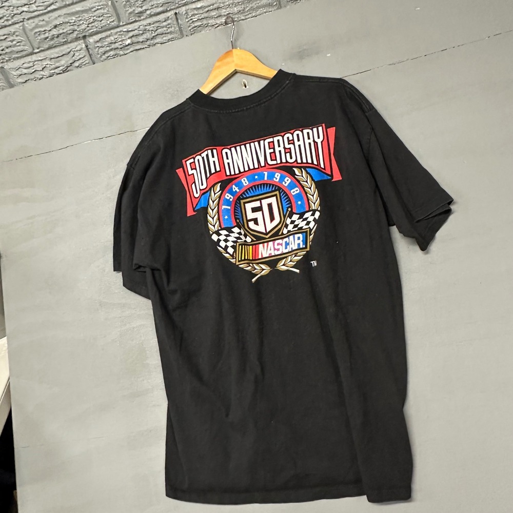 Vintage 1998 NASCAR 50th Anniversary T-Shirt Mens XL Black Gildan Racing Graphic